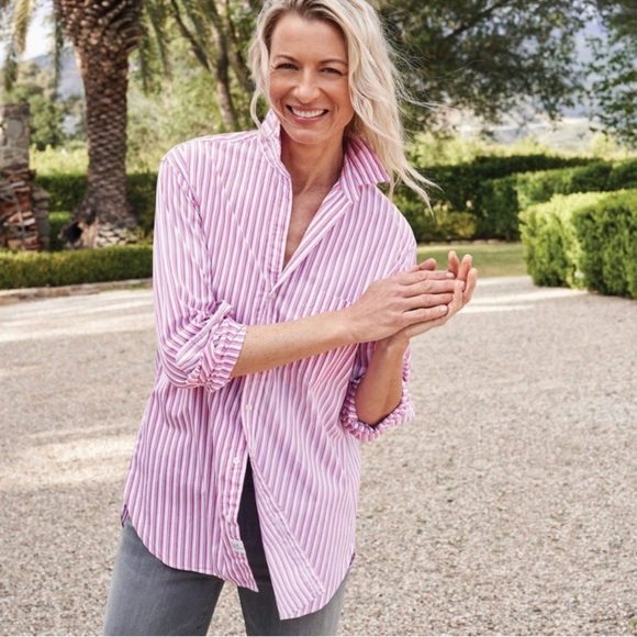 Frank & Eileen Tops - Frank & Eileen Joedy Pink and White Striped Button Down Shirt